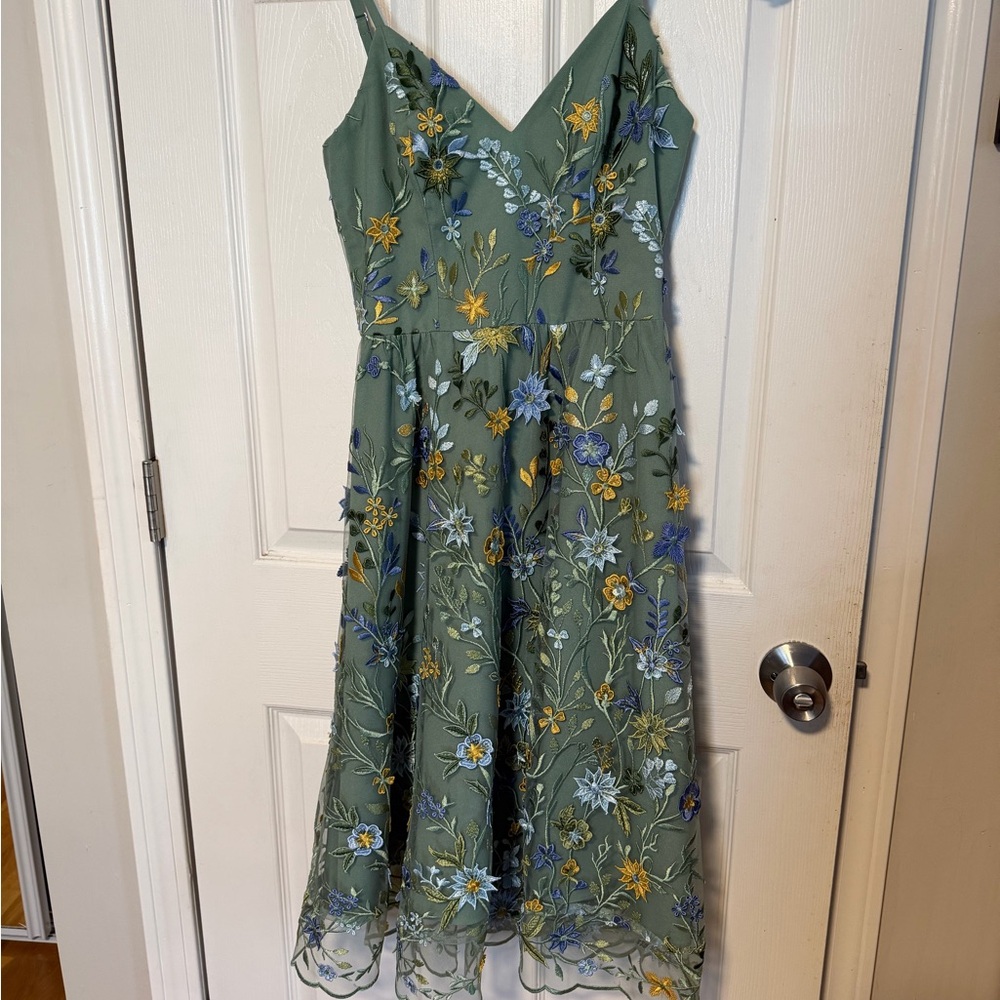 Dress the Population Green Dress with Floral Embroidery